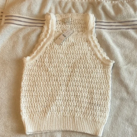 J. Crew White Crochet Ribbed-Hem Tank - Picture 3 of 7
